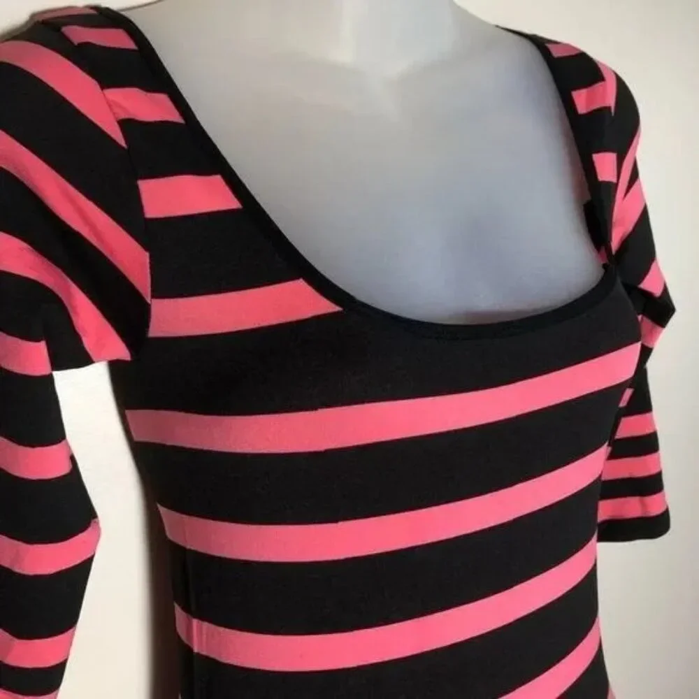 NEW MIX WOMEN'S PINK/BLACK STRIPED STRETCH BODYCON DRESS SIZE‎ OS (ONE SIZE)